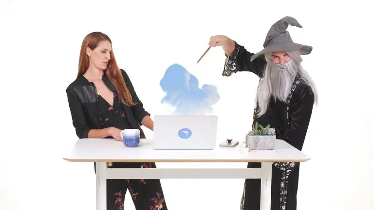 A wizard casts a spell on a computer